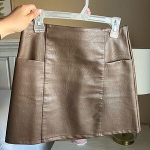 Brown Faux Leather Skirt